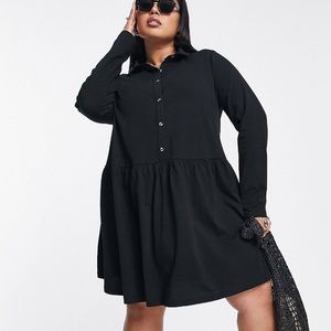 Worn once- curve mini jersey shirt dress with drop waist in black